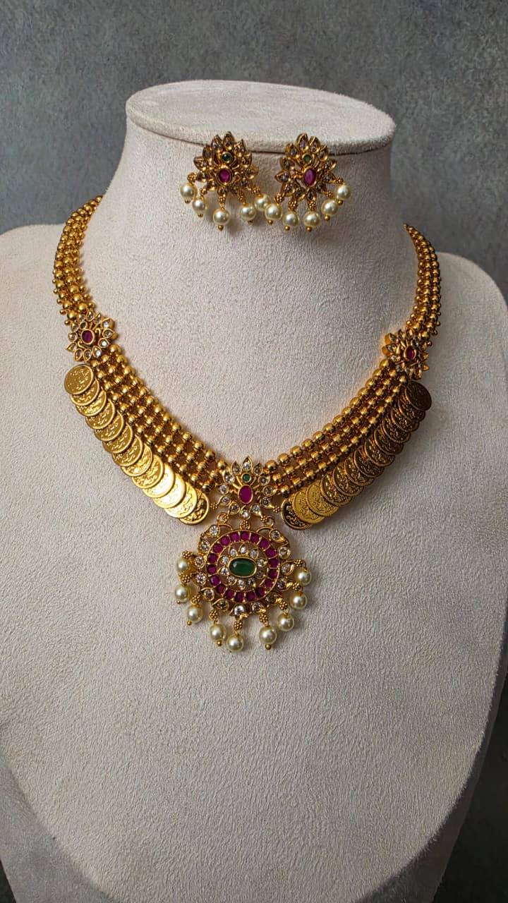Coin Necklace with Flower Pendants